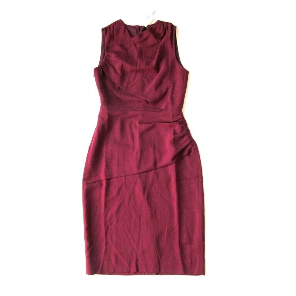 NWT J.Crew 365 High Neck Drape Sheath in Burgundy Lucky Crepe Dress 0 $148